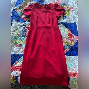 Calvin Klein red dress tulip sleeves